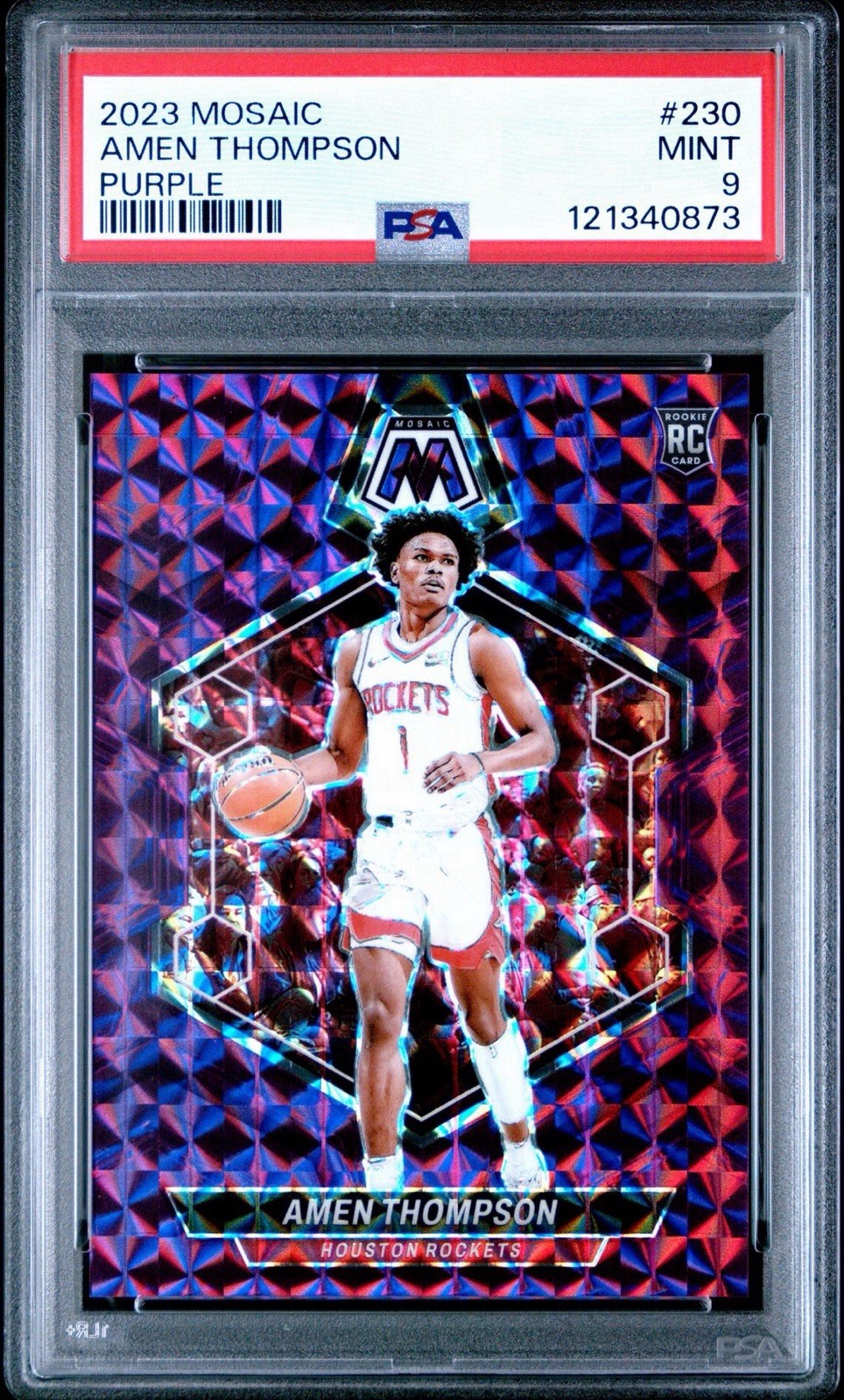 2023-24 Panini Mosaic - Rookies Amen Thompson #230 Purple Mosaic Prizm /99 (RC)
