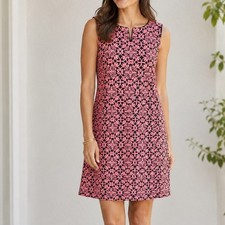 Talbots Womens Pink Navy Blue Damask Medallion Pique Shift Dress Size 10 VN5235