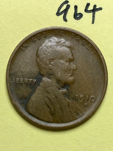 1910-S LINCOLN WHEAT CENT, low mintage date, "Fine" condition #964
