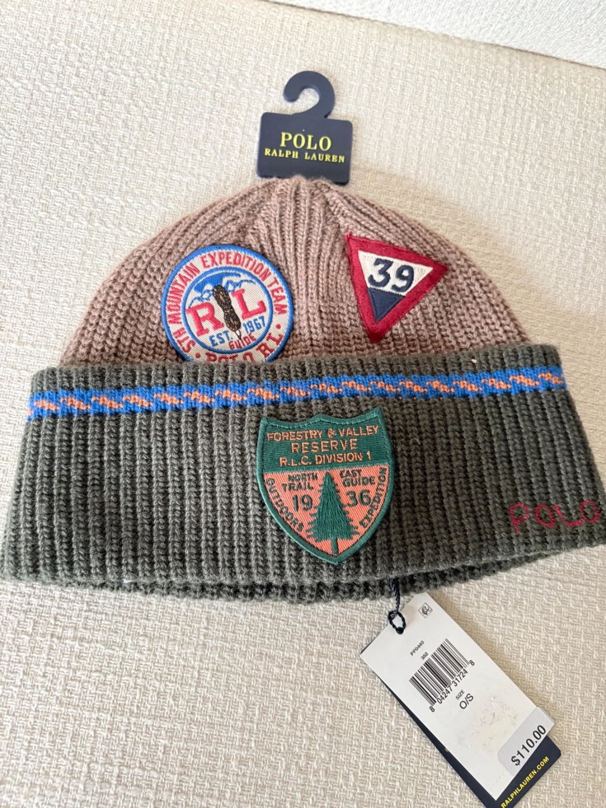 NEW Polo Ralph Lauren Forestry Outdoors Expedition Patch Knit Beanie Hat NWT
