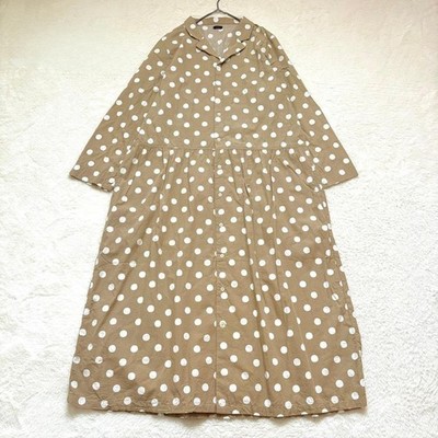 ICHI / ICHI Antiquites Cotton Rayon Long Dress Dot pattern Beige Exc