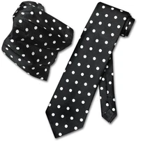 Vesuvio Napoli BLACK with WHITE Polka Dots NeckTie Handkerchief Matching Tie Set