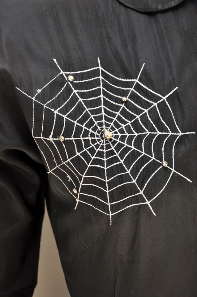 Vintage 1940s Black Ruffled Dress Spider Web Goth Girl Witchy Party Dress XS - Image 3 of 4