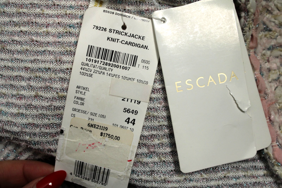 ESCADA $1,750 NWT Pink, Blue & Multi Boucle Tweed Tie-Front Knit