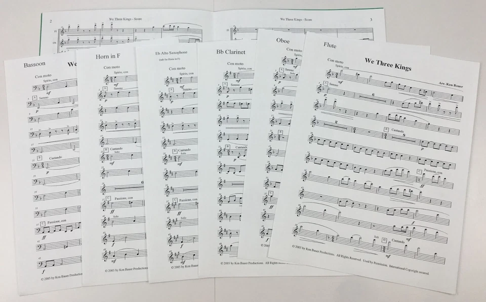 We Three Kings Woodwind Quintet Sheet Music Christmas Grade 2.5 by Ken Bauer - Image 4 of 4