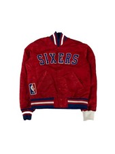 Vintage Starter Philadelphia Sixers 76ers Satin Jacket Spellout NBA Sz S