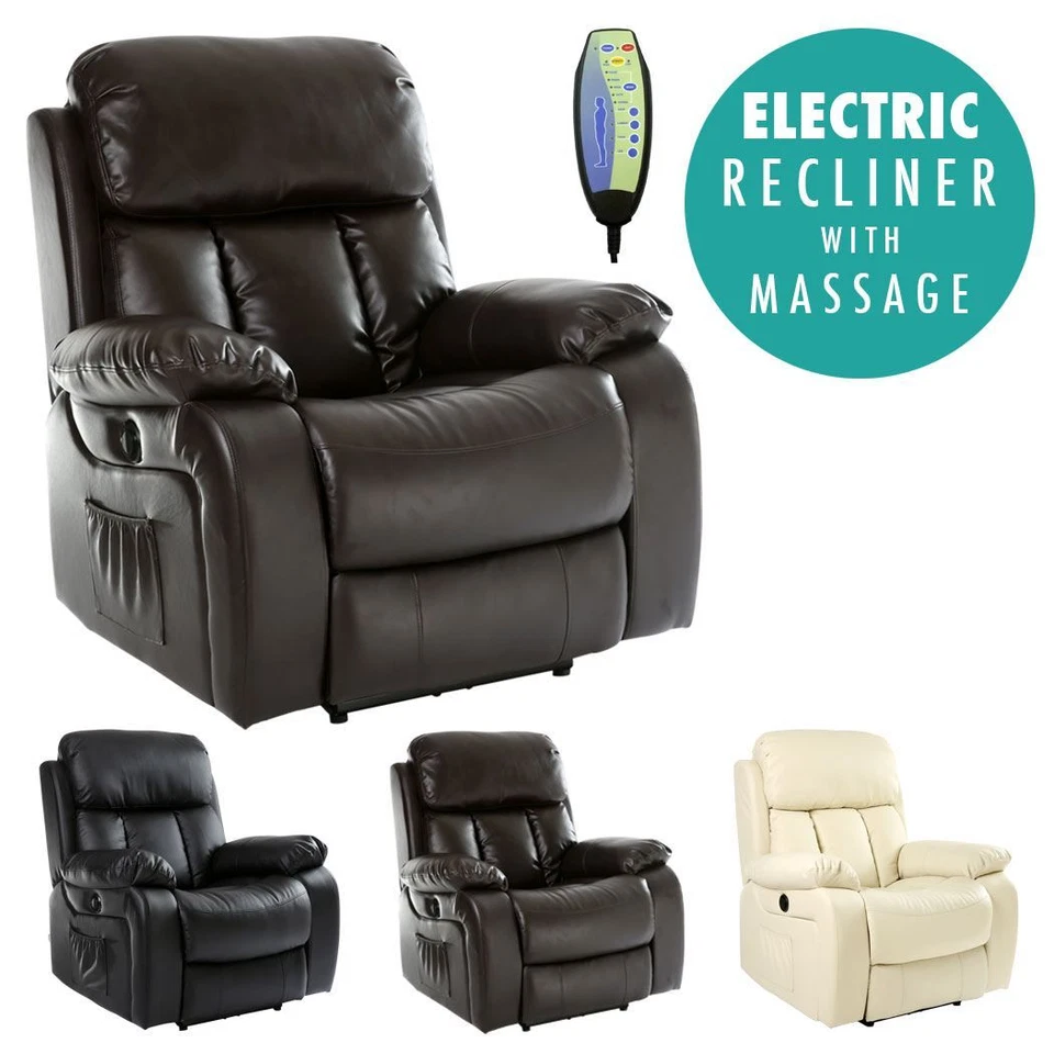 CHESTER ELECTRIC HEATED LEATHER MASSAGE RECLINER CHAIR SOFA GAMING HOME ARMCHAIR