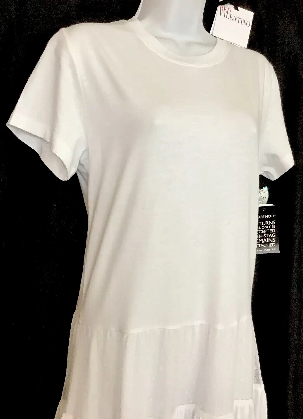 Abito Valentino bianco manica corta midi pannello rete cotone nuovo con etichetta taglia XS