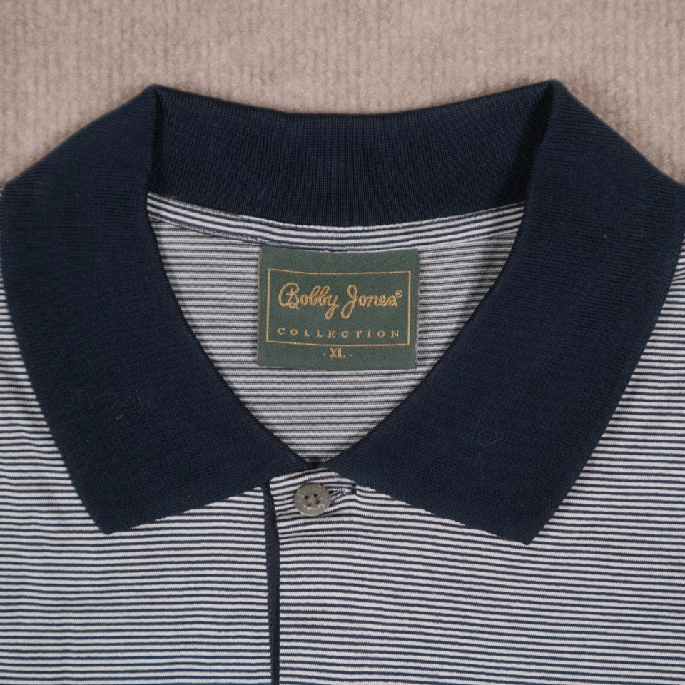 NWT Bobby Jones Collection Golf Polo Men's XL Navy/Silver Stripe Made in Italy - Image 4 of 4