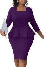 Plus Size Curvy Women's Vintage Peplum 3/4 Sleeve Bodycon Sheath Pencil Dress