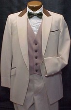 VINTAGE AFTER SIX BEIGE TAN  BROWN MENS BOYS TUXEDO JACKET or 4pc TUX RETRO