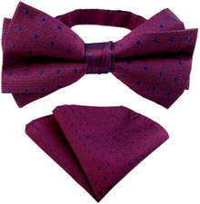 Mens Pre-Tied adjustable Bow Tie Polka Dot Red Bowtie Hanky Wedding Party