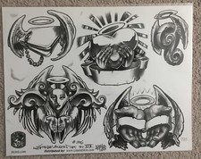 Tattoo Flash Single Sheet by Jesse Lee Vaughn 11 X 14 Angel, Halos Heart Hands