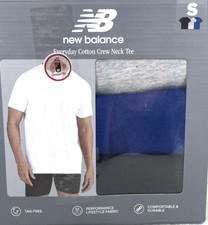Image of New Balance Men's Crew Neck T-Shirt SZ Small 3-Pk Cotton Blend Blue Gray Black