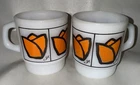 Vintage Fire King Mug Orange Tulip Flower White Milk Glass USA Coffee Tea Cup
