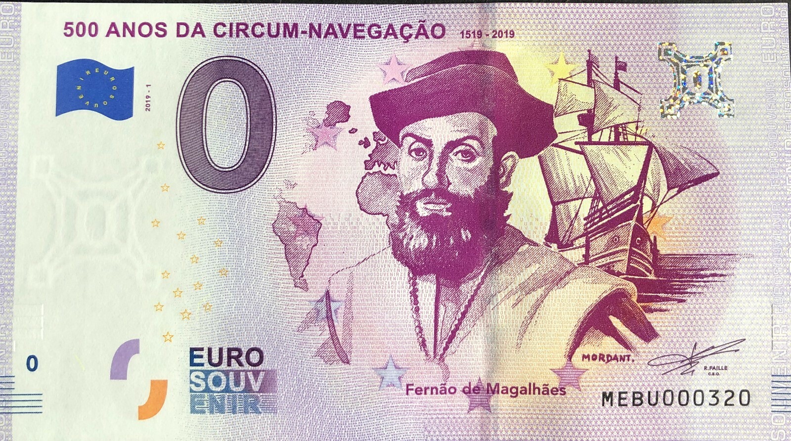 BILLET 0 EURO 500 ANOS DA CIRCUM NAVGACAO MAGELLAN PORTUGAL 2019-1  N°  DIVERS