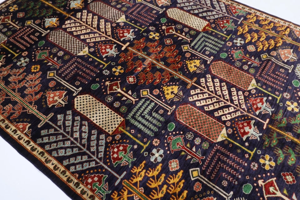 7 x 10 ft Navy Blue Afghan Hand Knotted Wool Area Bidjar Bedroom living room Rug - Image 3 of 4