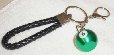Billiard Ball #6 Green Stash Holder Braided Cord Keychain Backpack  Gift