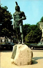 Postcard Statue Massasoit Pilgrim Protector Plymouth MA D132
