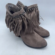 Women's Not Rated Mohengan Style Brown Side Zip Fringe Booties Size 8