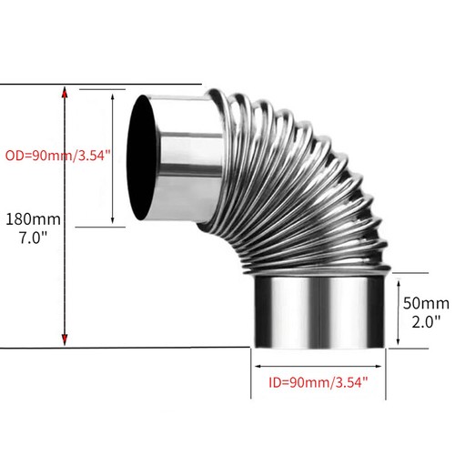 1pc 60-120mm Stainless Steel Tube Wood Burner Stove Pipe Elbow Chimney 90 Degree - Picture 16 of 26