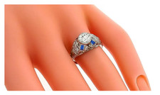 Art Deco 1.03 Carat Old European Cut Cubic Zirconia  Sapphire 935 Silver Ring