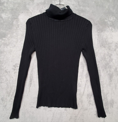 Long Elegant Legs LEL Top Womens Medium Black Knit Turtleneck Stretch Basic