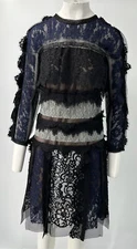 Lanvin 2015 Blue/Blue Lace Paneled  Long Sleeve A-Line Dress sz 42