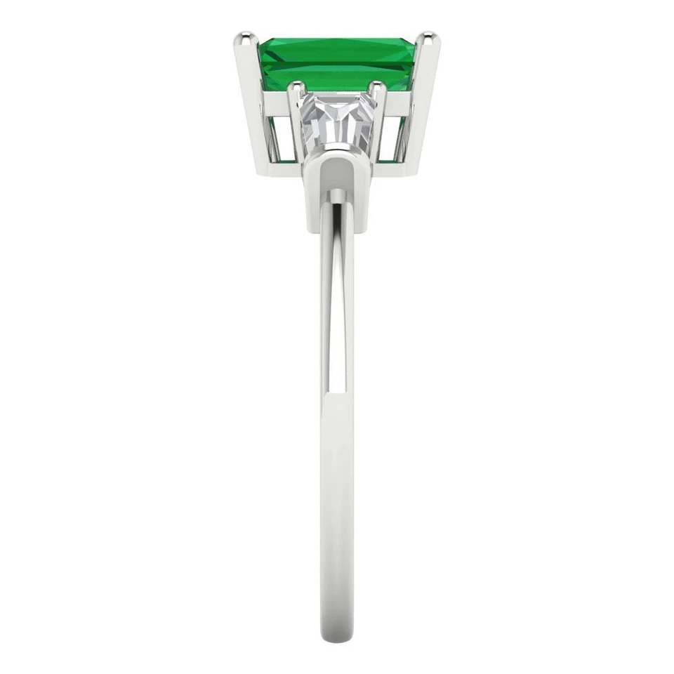 1.5 tcw Emerald Vintage Engagement Ring, 14K White Gold Lab Created Gemstone - Image 3 of 4