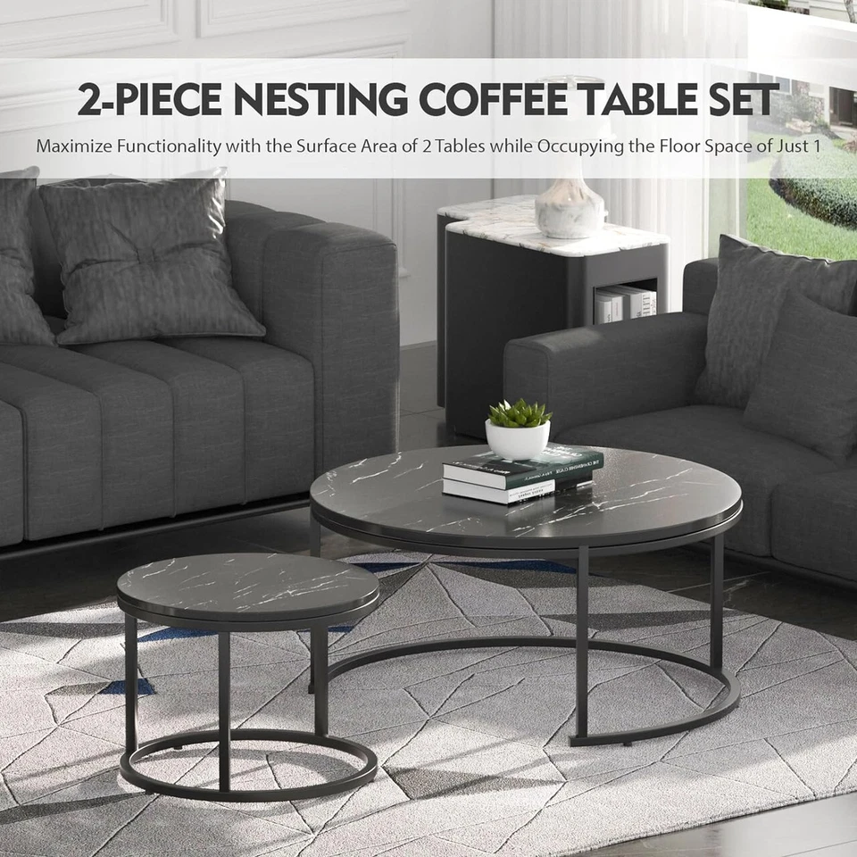 Set of 2 Round Coffee Tables Modern Accent Side End Table for Living Room - Image 4 of 4