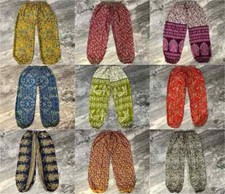 5 Pcs Silk Sari Harem Pants, Boho Hippie Harem Pants, Wide Leg Bohemian Pants