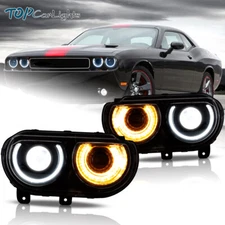 VLAND Headlights For 08-14 Dodge Challenger LED Projector DRL Sequential Blinker
