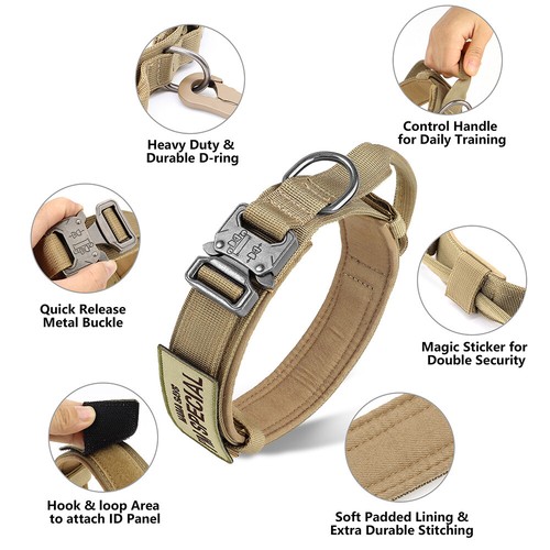 Collar táctico para perro con mango militar nailon con parche de entrenamiento para perro grande - Imagen 8 de 25