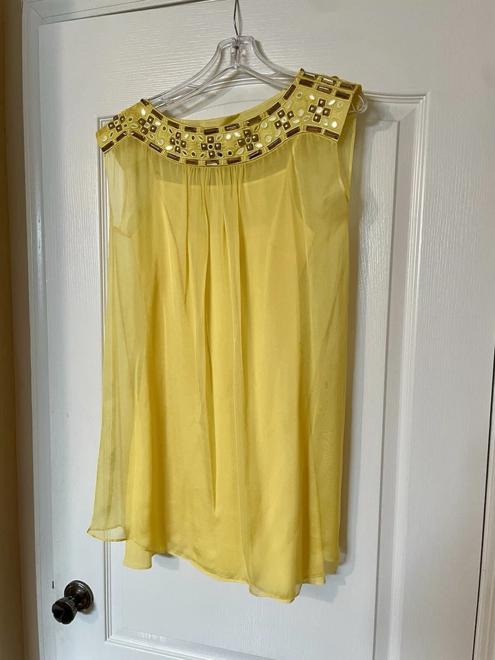 Vestido ALICE by Temperley Talla 2 Adornado Escote Joya Transparente Retro Amarillo Foto 2 de 4
