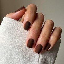 48 Pcs Acrylic Press on Nails - Short Square, Matte Dark square matte brown