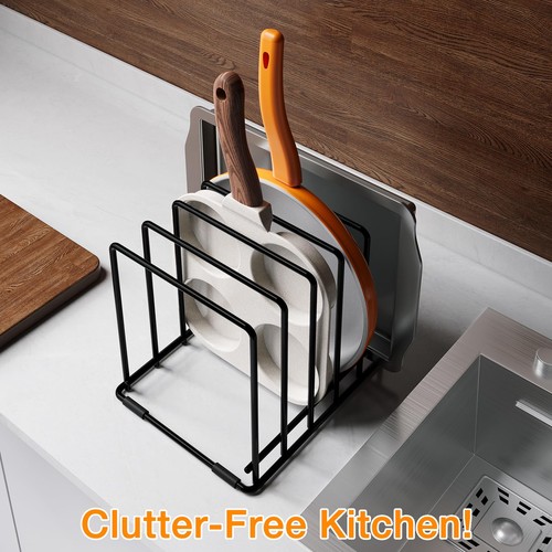 Kitchen Pan Organizer and Pot Rack, 5-Slot Steel Holder for Thin Pans, Baking... - Picture 9 of 9