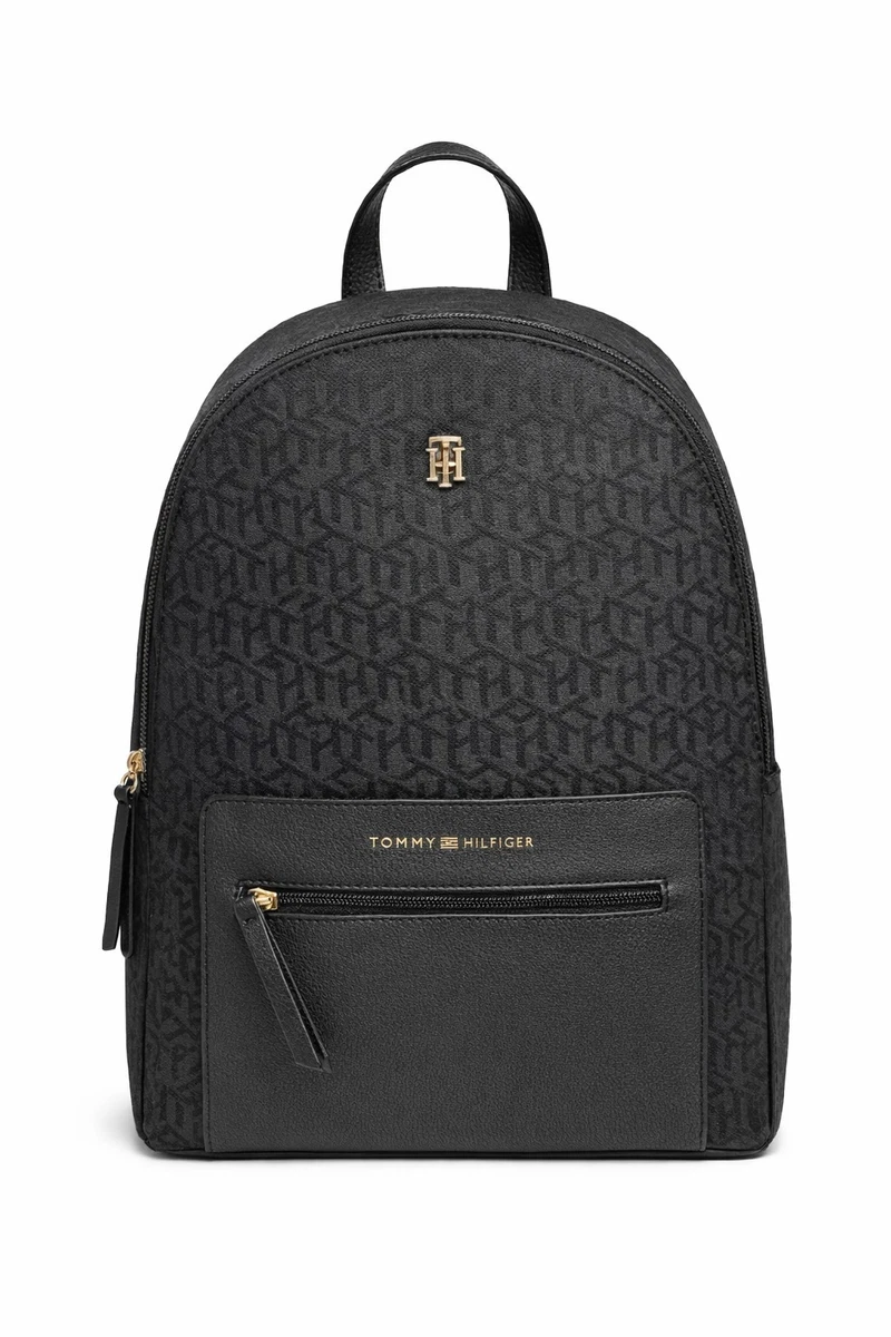 TOMMY HILFIGER BACKPACK BUCKET NYLON VEGAN LEATHER TRIM BLACK BUCKLE STRAP Tommy Hilfiger | Bags | Tommy Hilfiger Backpack Bucket Nylon  main image 3