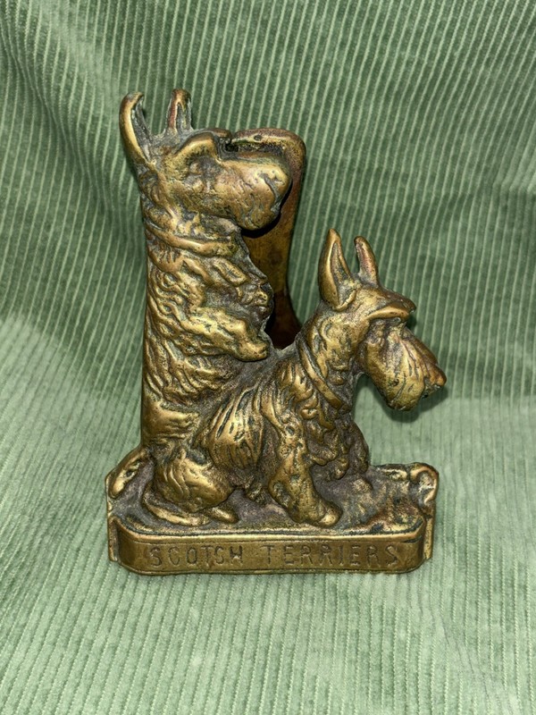 Vintage Solid Brass Scotch Terrier Dog Door Knocker Stop  c 1930s