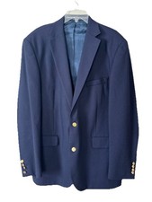 Lands End Blazer 44L Navy Wool Two Gold Button Sport Coat Vintage