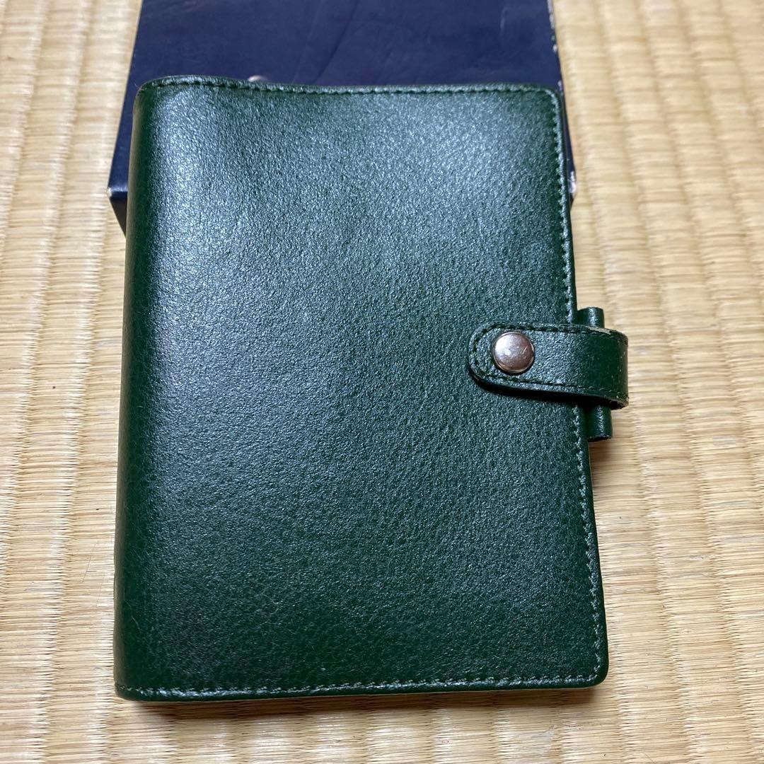 Filofax Leather Pocket Windsor 4 Hole Green Leather Cover Used W/ Box From Japan
