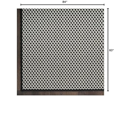 Alfombra moderna geométrica negra blanca 5x7 interior exterior lavable apta para niños mascotas Foto 2 de 4