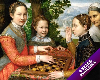 RENAISSANCE ERA CHILDREN PLAYING CHESS PAINTING CHILD KIDS ART REAL CANVAS PRINT