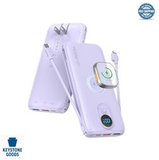 Portable Charger Power Bank 10000mAh 20W PD Built-in Cables USB C AC Wall Plug