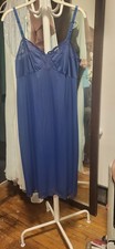 Vintage 70's Shadowline Navy Blue  Lace Trim FL Slip Lingerie Dress 36T