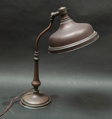 ANTIQUE Bronze Brass Table Lamp, Arts & Crafts / Early Industrial Aesthetic