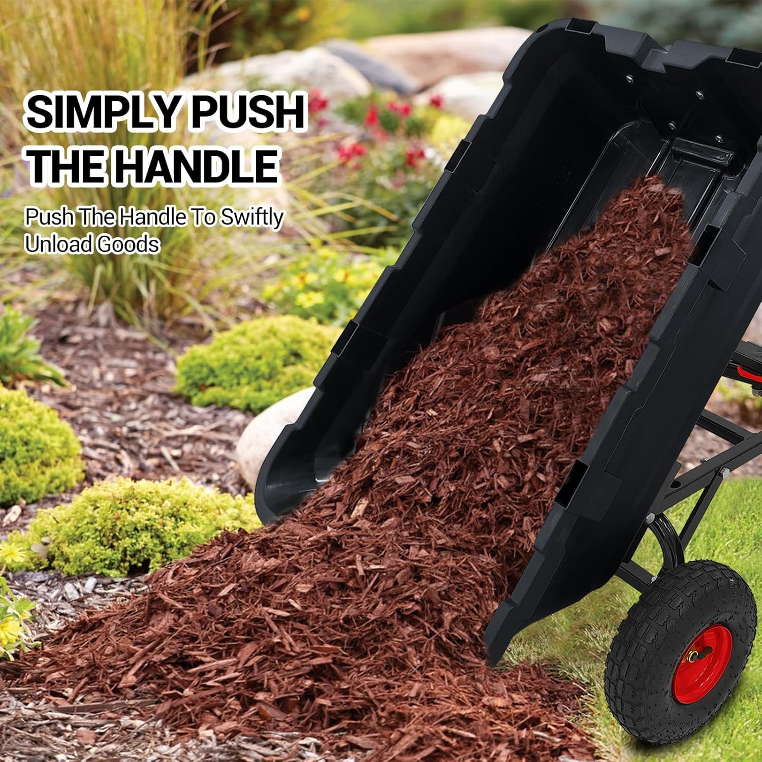 Poly Garden Dump Cart Heavy-duty Yard Carts and Wagons 900 lbs 10" Tires Black