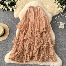 Gonna Tulle Cachi Lunga Cuori Volant Irregolari Delicata Vita Alta CF58918