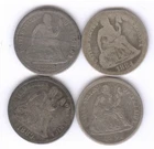 FOUR - Seated Liberty Dimes + SILVER + 1883, 1884, 1889, 1891 + No Reserve!