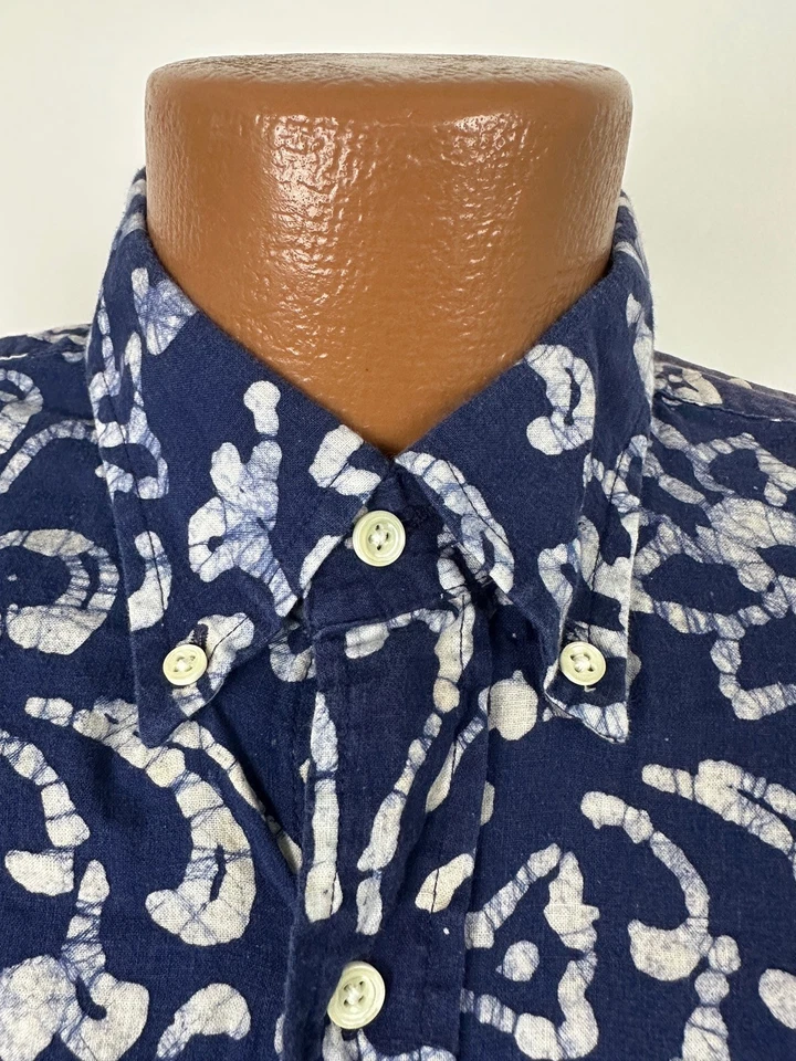 Vintage Lands End Madras Shirt Men L Batik Floral Geometric Hawaiian Cotton USA - Image 3 of 4