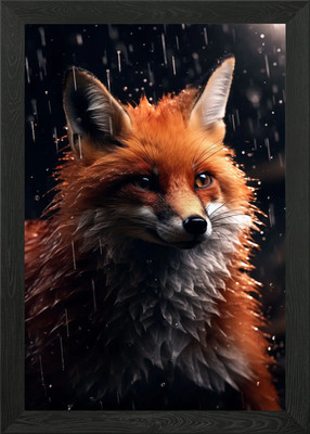 Fuchs im Regen realistisch gerahmtes Wandbild Poster Leinwanddruck Bild
